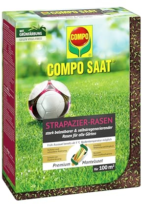 COMPO SAAT Strapazier-Rasen - regenerationsstarker Strapazierrasen - hochwertige Saatgutmischung mit Premium-Mantelsaat - 2 kg für 100 m²