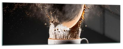ARTTOR Bilder auf Glas 160x50cm Wandbild Glasdruck Küche - 5718 | Kaffee Milch Tasse Panorama Groß XXL Modern Dekoration Wohnzimmer Schlafzimmer Küche Wanddeko Kunstdruck Art ARTTOR
