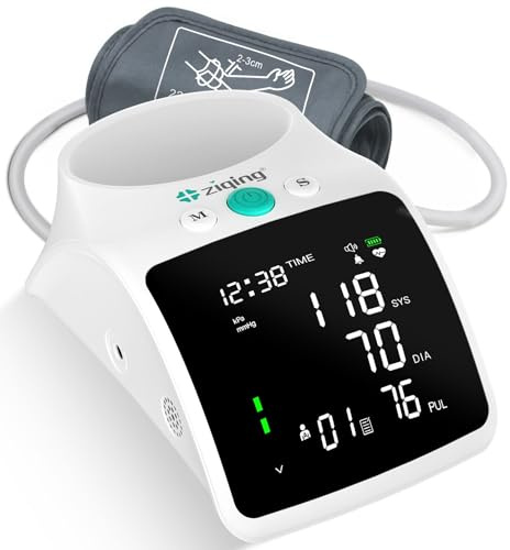 Monitor de presión arterial, brazo de alta presión recargable con mango grande XL, pantalla retroiluminada LED y 2 juegos de memoria de 99 pulgadas, máquina de sonido parlante con funda de transporte