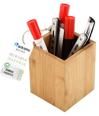 Rankomu Bambus-Stiftehalter Schreibtisch Organizer Holz - Stiftebox natürlich, umweltfreundlich, langlebig für Büro, Schule & Zuhause (8x8x10cm)