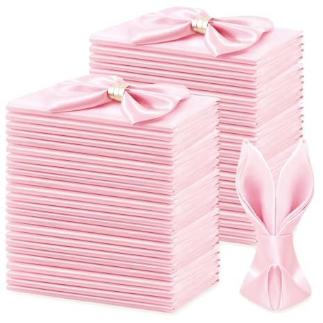 KKJIAF 50 Pack Light Pink Square Satin Napkins 17x17 Inch Soft Smooth Cloth Napkins，Silky Table Napkin for Wedding Banquet Party Decoration