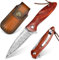Zingbee Damast Taschenmesser Klappmesser mit Gürtelclip, Damaststahl Klinge, Liner Lock, Sandelholz Holzgriff, Geschenkbox - EDC Einhandmesser für Jagd Wandern Camping Sammeln Geschenke für Männer