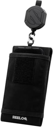 REELOQ Protection Pro per smartphone, con borsa per telefono cellulare e cavo di sicurezza arrotolabile per telefono cellulare, Nero, Versione tracolla, Nero, Versione tracolla