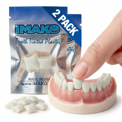 Imako Tooth Tinted Plastic - Natural Color - Temporary Tooth - 2 Pack - Made in USA | Temporary tooth replacement – tooth-tinted thermoplastic covers chips and gaps, reheats to reshape anytime, made in the USA.