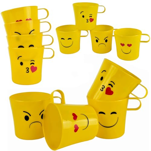 My-goodbuy24 Kinder Becher Set 12 Stück - 250ml Bunte Trinkbecher mit Lustigen Motiven, Bruchsicher & Stapelbar, Ideal für Geburtstag, Garten & Camping - MEHRWEG (12-teiliges Set)