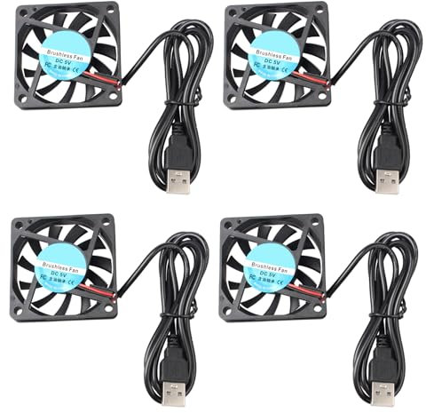 Jopto 4 piezas ventiladores de refrigeración silenciosos sin escobillas 60 x 60 x 10 mm 6010 DC 5V con conector USB para impresora 3D ordenador PC carcasa CPU sistema de disipador de calor