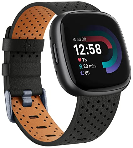 Wanme Armband für Fitbit Versa 4 Armband/Fitbit Sense 2 Armband für Damen Herren, Weich Leder Armbänder, Wasserdichtes Sport Ersatzarmband für Fitbit Versa 4 / Sense 2 Uhrenarmband