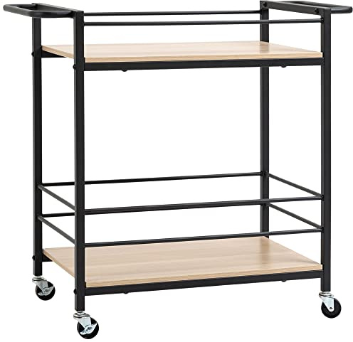 HOMCOM Chariot de Service desserte de Cuisine à roulettes avec 2 Plateaux Cadre en métal et Aspect Bois - dim. 82L x 40l x 75H cm Naturel et Noir