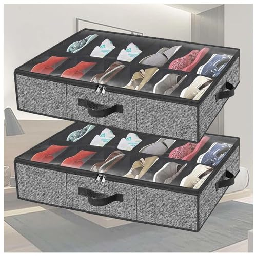 RYJYQYX Unterbett Aufbewahrungsbox Foldable für Schuhe Aufbewahrung, Unterbettkommoden mit transparenter Deckel, Verstauboxen Mit Deckel Unterbett-Organizer Für Kinder Und Erwachsene,B-2Pcs