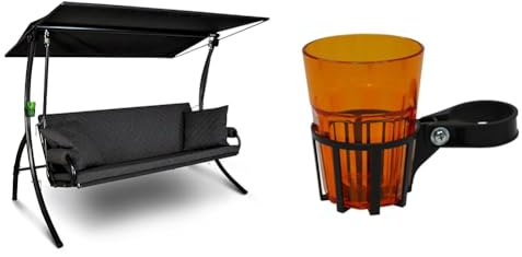 Angerer Hollywoodschaukel Elegance - Gartenschaukel Made in Germany - Schaukel zum Sitzen, Liegen und Entspannen - inklusive Bett-Funktion - einfache Montage (Grau) & Becher orange