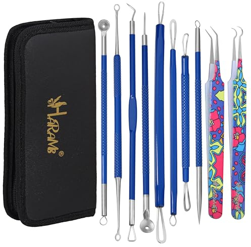Blackhead Remover Pimple Popper Tool Kit 10 Pcs, Comedone Pimple Extractor Tool, Acne Kit for Forehead, Nose, Blackhead, Facial, Whitehead, Popping, Zit Removing (Art Blue)