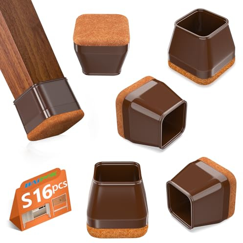 16pcs Stuhlbeinkappen Eckig, Schutzkappen für Stuhlbeine mit Filz, Bodenschoner für Stühle, Klare Silikon Stuhlbeinschoner Zum Schutz von Böden