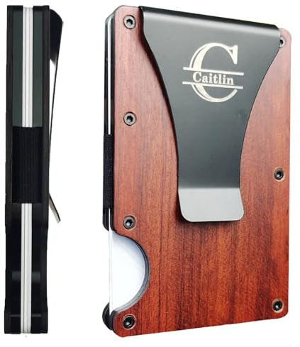 Asbanzerks Personalisierte schlanke Brieftasche für Herren, individuelle Fronttasche mit Geldklammer, minimalistische Geldbörse für Herren mit RFID-Blockierung, kostenlose Gravur, rosewood