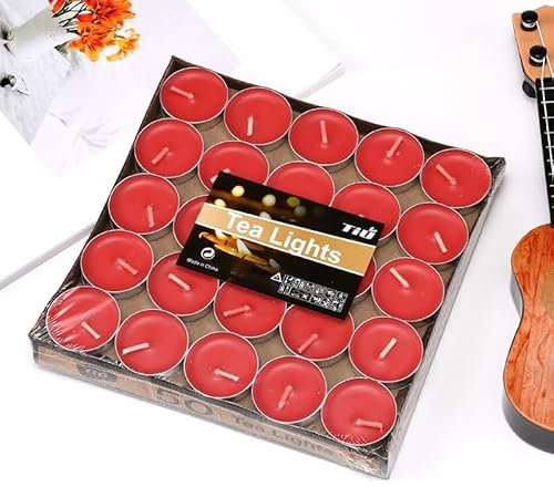 Mainiusi Velas de té rojas, 50 unidades, velas pequeñas de 1 hora de duración, sin perfume, para bodas, compromisos, propuestas de matrimonio