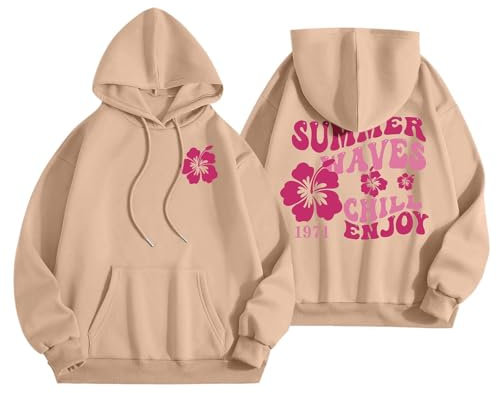 Hoodies for Girls Cute Pink Puff Hoodie Letter Print Casual Graphic Hoodies Drawstring Pullover