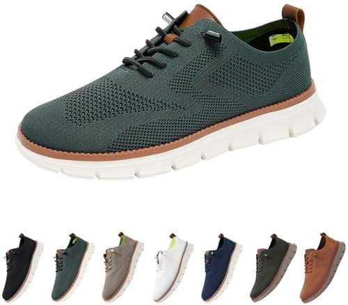 Men's KnitFlex Breeze Mesh Sneakers Oxfords Lace-Up Lightweight Casual Walking Shoes Breeze Shoes for Men Gift for Dad/Him Business Work Office Dress Shoes Trainers Sneakers Size 8.5 5_Green