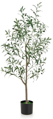 COSTWAY Arbre Artificiel d'olive de 130 cm en Pot, Fausses Plantes avec Fruits Réalistes Plantes Vertes, Décorations Plantes Modernes pour Maison Porche Bureau