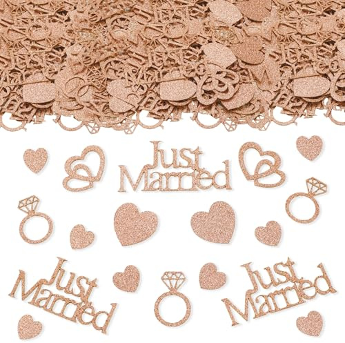ParPix 100 Stück Roségold Just Married Deko Konfetti, Groß Streudeko Hochzeit 1,5-5,8cm, Konfetti Herzen Hochzeit Deko, Hochzeitsdeko Confetti, Confetti Tischdeko Hochzeits, Herz Hochzeits Streudeko