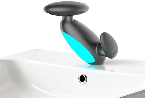 Wasserhahn Bad Ausziehbar mit Mehrfarbige Beleuchtung, 4 Modus, 360° Drehbar Ausziehbar, Keramikkartusche, Badezimmer Armatur mit 3/8 Zoll Anschluss