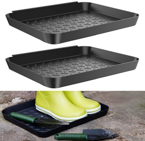 Zasvec Schuhmatte Ablage 2 Stück Schuhabtropfschale Kunststoff Schuhablage mit erhöhtem Rand Schuhwanne Abtropfschale aus Kunststoff Schuhtablett für Regen, Hundefuttermatte (35 * 27.5 * 3cm)