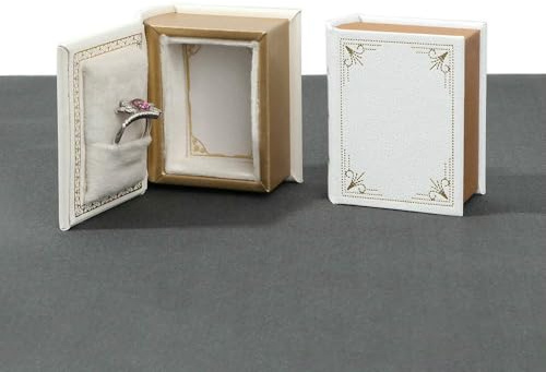 GYMIGE Scatola Porta-Anello a Forma di Libro in Pelle PU con Fodera in Tessuto Scamosciato, Creativa Custodia Porta-Anello Magnetica con Coperchio a ribalta, Accessorio per Regali di Gioielli