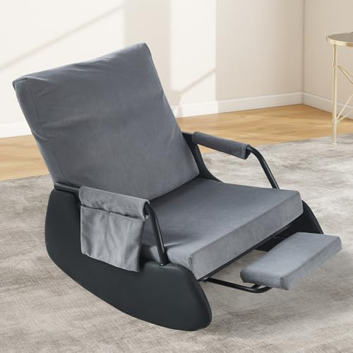 Schaukelstuhl Cord Schaukelsessel mit 4-Fach Verstellbare Rückenlehne, Schwingsessel Gepolsterter Relaxsessel mit Fußstütze, Relaxstuhl bis 150 kg, Schaukelstühle für Wohnzimmer Balkon(grau) (grau)
