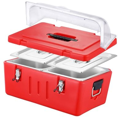 MJDHS MJDHSLo Scaldavivande Portatile Commerciale Contenitore per Alimenti Isolato con Coperchio A Ribalta Trasparente E Interno Rimovibile in Acciaio Inox, A(Size:2-Grid, Transparent Flip Cover)