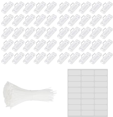 YAZWUR 50 Pezzi Clip per Etichettatura Cavi con Fascette in Nylon Etichette Impermeabili per Identificazione e Organizzazione di Cavi di Ogni Tipo (Trasparente)