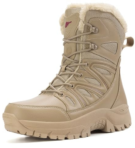 Botas Combat Vintage Hombre Altas PU Forradas Cálidas Suela Goma Antideslizante Estilo Rugged para Ciudad y Senderismo,Sand,45 EU