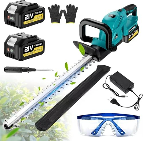 52CM Taille-Haies sans Fil, Moteur sans Balais, Taille Haie Batterie avec 2 Batteries 4,0 Ah, SK5-lame Double Action, diamètre de Coupe 17 mm, PoignéE Pivotante à 180°, pour Haies, Arbres