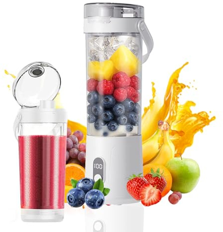 Portable Blender 600ml, 2400mAh Rechargeable Personal Fresh Juicer | with Travel Lid 12 Ultra-sharp Blades for Shakes and Smoothies, USB Charging, for Home, Office, School, Outdoors, Leak-Proof