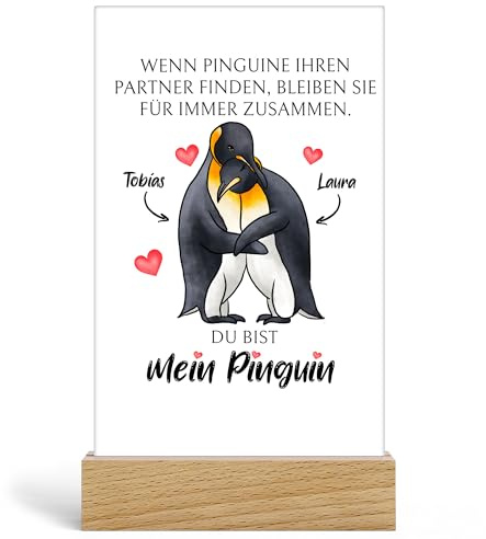 Kiddle-Design Valentinstag Glasbild Personalisiertes Geschenk | Wenn Pinguine ihren Partner Finden | Für Jahrestag, Hochzeitstag oder Geburtstag - Valentinstagsgeschenk