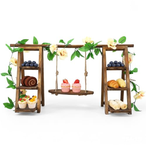 CUPCHID Cupcake-Ständer aus Holz,Etagere 3 Etagen mit 7 Tabletts aus Holz für Lebensmittel,Tortenständer 3 Etagen für Geburtstag, Teeparty, Hochzeit