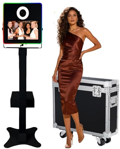Photomaton portable avec écran tactile de 15,6, appareil photo reflex numérique avec étui de transport pour fête de mariage, location de mariage (noir, cabine photo)
