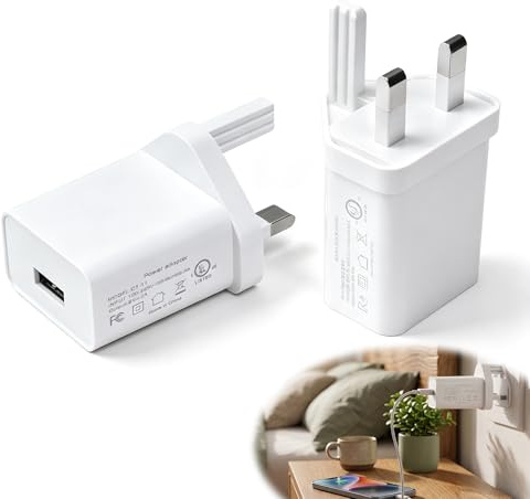 5V 2A USB Plug Adapter UK, 2 Pack 10W Fast USB Wall Charger Phone Charger Plug Wall Plug AC Power Adapter for Smartphone Tablet Speakers Mirror Lights Travel 100-240V Wide Voltage (White)