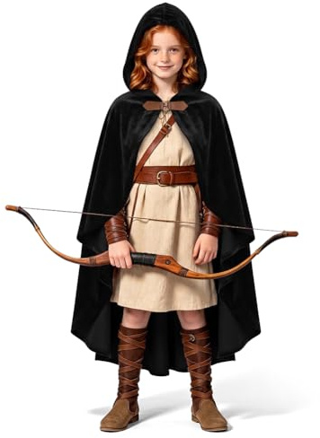 BSBUY Capa Negra Con Capucha, 90cm Medieval Disfraz Gótico Adulto, Terciopelo, Halloween Para Cosplay de Bruja Vampiro Mago, Disfraz Mujer Hombre Para Carnaval Fiesta