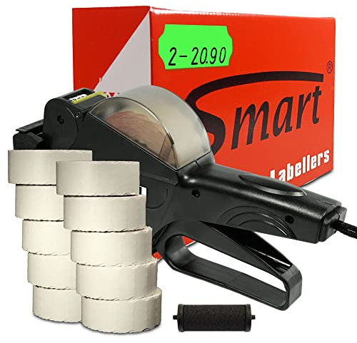 HUTNER Preisauszeichner Set Smart 6 inkl. 15.000 Preisetiketten 26x12 - leucht-grün permanent + 1 Farbrolle | Preisauszeichnungsgerät