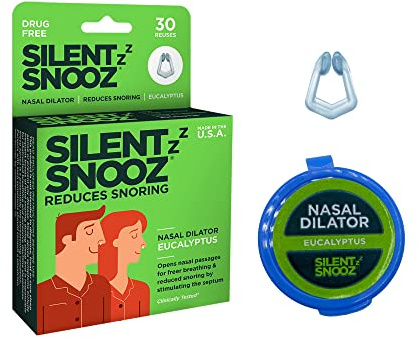 Silent Snooz Nasal Dilator Anti-Snore Device | Made in USA - Reusable Eucalyptus Scented Nose Vent Designed to Stop Snoring (30 Uses)