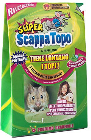 SCAPPATOPO IL BIO-REPELLENTE Super 2 Pezzi. Repellente Naturale per Topi. Ancora più Forte. Senza Topi in casa. Dissuasore Ecologico.