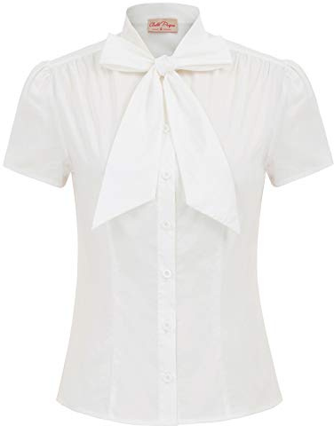 Belle Poque 1950s Women's Stylish Solid Color Short Sleeve Buttons Front Shirts Outer Wear Ivory#819 M