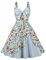Lazzboy Damen Vintage Polka Neckholder Kleid Floral Sping Retro Cocktailkleid Rockabilly 50er Petticoat Faltenrock 1950er Kleider Cocktail Festliche(Hellblau-Blume,L)