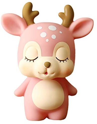NUOBESTY Spardose Mädchen Hirsch Sparschwein Karikatur Tier Spartopf Geld Kasten-Karikatur Tiermodell Kinder Kleinkinder (pink) 15.4 x 10 x 19.3cm