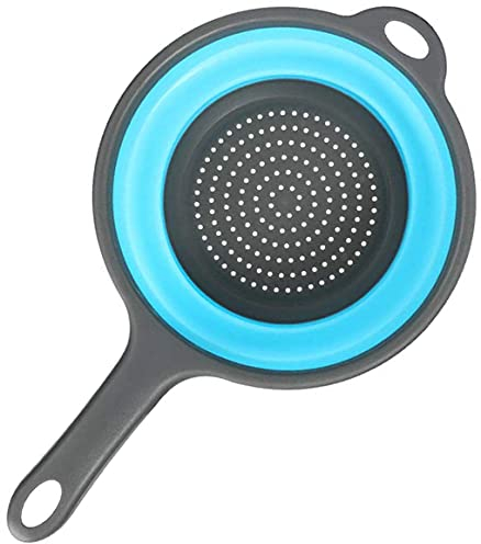 Coladores plegables de silicona para cocina, coladores plegables con asas, colador plegable que ahorra espacio para drenar pasta, verduras (azul)