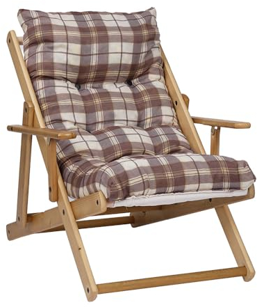 Liberoshopping Poltrona Pieghevole sdraio in legno Abete 3 Posizioni Cuscino tessuto Imbottito per soggiorno giardino made in italy - RELAX (Marrone)
