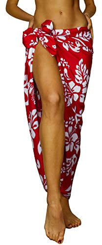 King Kameha Funky Hawaiano Pareo Sarong di Copertura, Hibiscus, Rosso Ferrari, Grande
