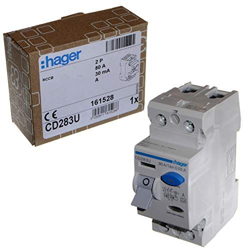 Hager CD283U 80A 30mA RCD RCCB - Double Pole - A-Type - Protection differentielle AC et DC