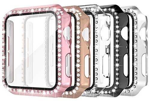 Simpeak 5-Stück Schutzhülle kompatibel mit Apple Watch Series 6 Se 5 4 40mm, Diamant Hülle mit Tempered Glas, Harte Schutz Zubehör für Watch, Glitzer Gehäuse