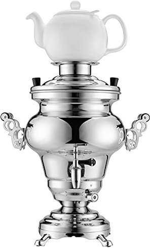 APL Electric Samovar Russian Persian Turkish Tea Maker Water Kettle Stainless Steel Ceramic Porcelain Teapot 5+1=6 Liter 110V 1000W Auto Shut Off, Keep Warm, 14x11x17, AI318
