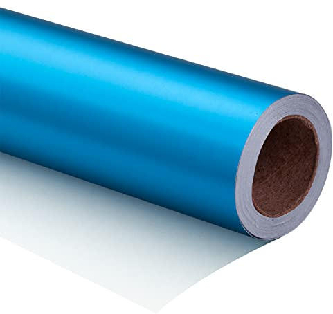 RUSPEPA Hellblaues Metallic-Geschenkpapier – Mini-Rolle – Einfarbiges, Mattes Papier, Perfekt Für Hochzeit, Geburtstag, Weihnachten, Babyparty – 44 cm X 10 m