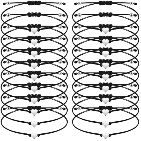Sureio 20 Pcs Friendship Bracelets Bulk Friendship Heart Bracelet String Handmade Matching Bracelets for Adults Couples Friends Braided Adjustable Charm Wristbands for Family Women Men
